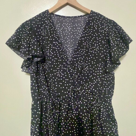 Women's Summer Polka Dots V Neck Ruffle Cap Sleeve A Line Mini Dress - Picture 4 of 4